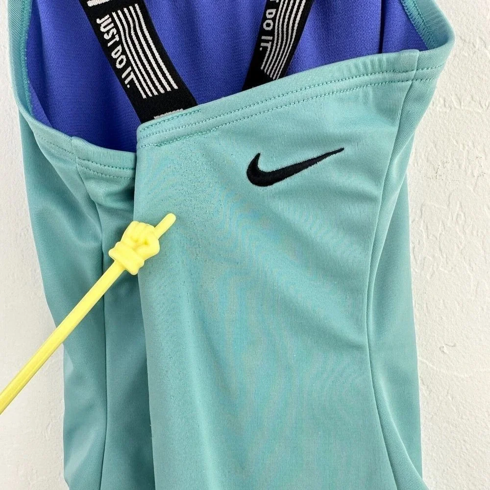 Nike Swimsuit Kids Small Blue Just Do It One Piece Activewear Swimwear Racerback